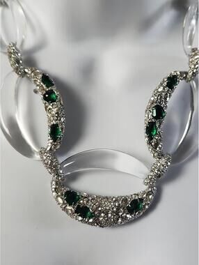 ALEXIS BITTAR Emerald And Diamond Like Jewels Silvertone Lucite Necklace Euc